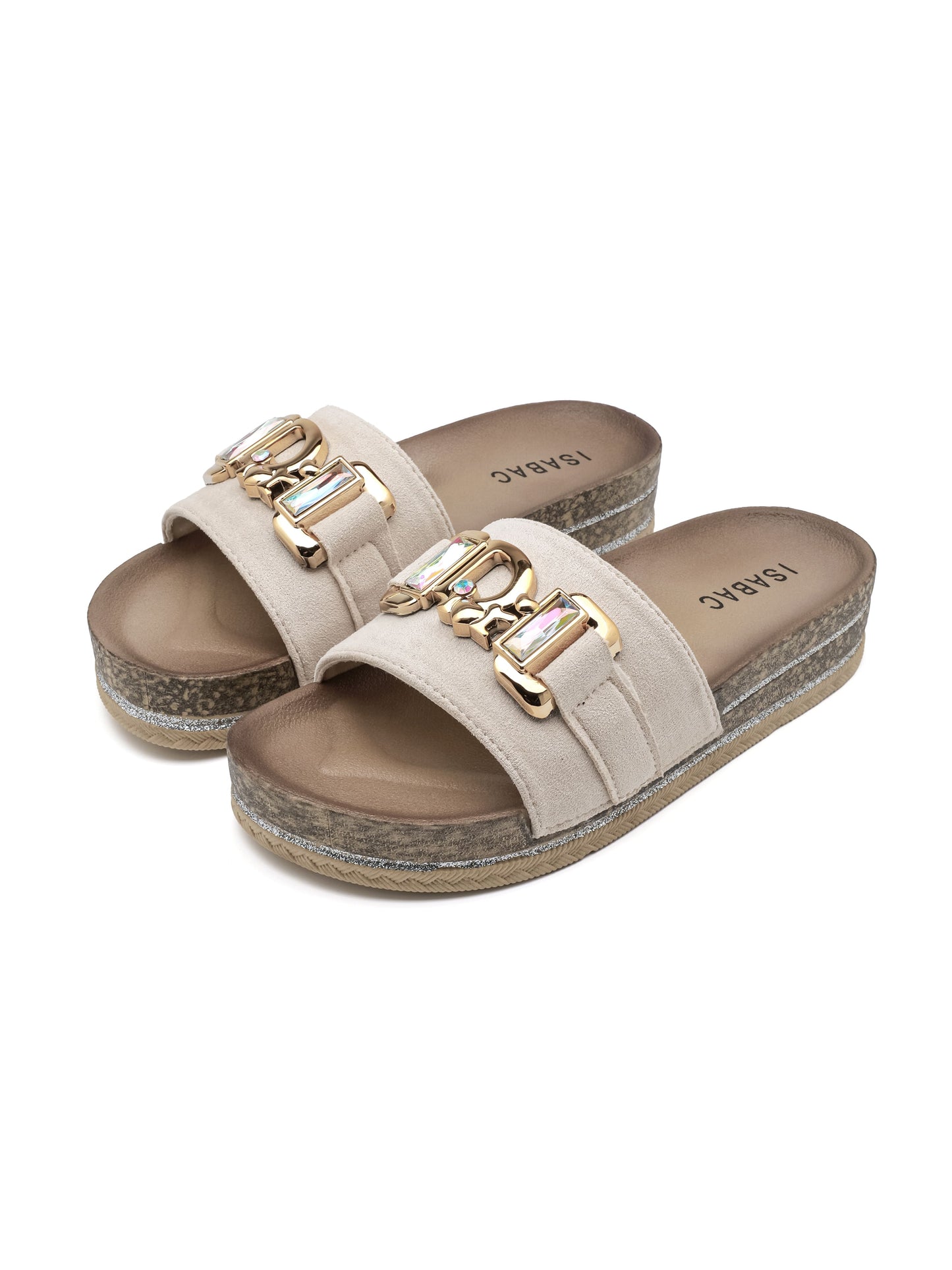 Sandalo platform ISABAC, tomaia in materiale sintetico con cinturini impreziositi da fibbie oro e dettagli gioiello.

Dettagli prodotto
• Made in China
• Materiali: Vegano (Materiali sintetici)