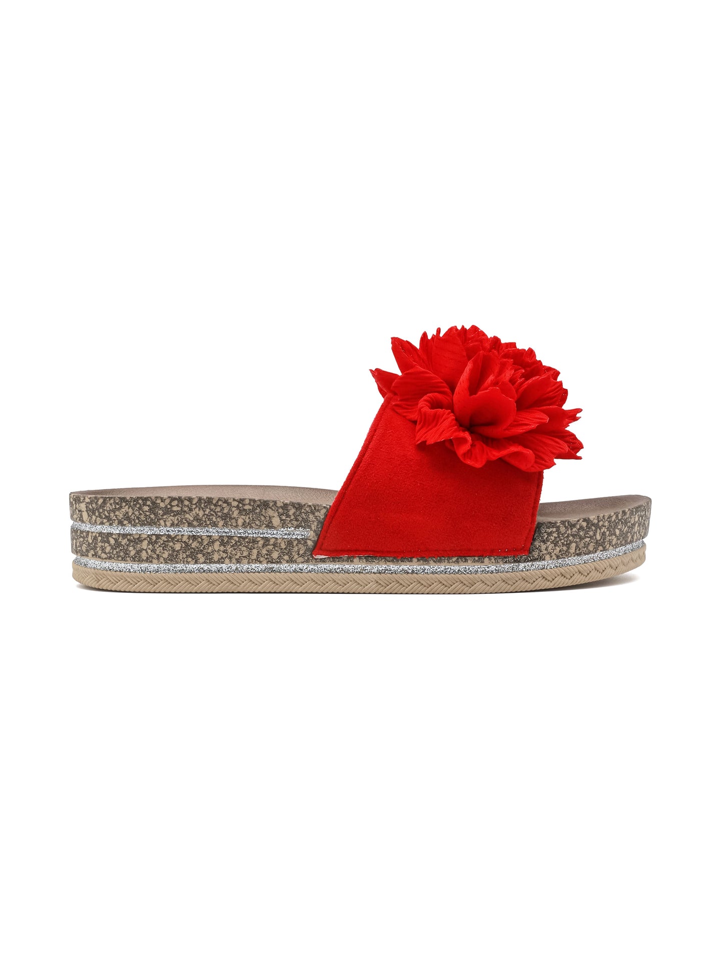 Slide ISABAC con fascia decorata da maxi fiore tono su tono e suola platform intrecciata effetto paglia.

Dettagli prodotto
• Made in China
• Materiali: Vegano (Materiali sintetici)
