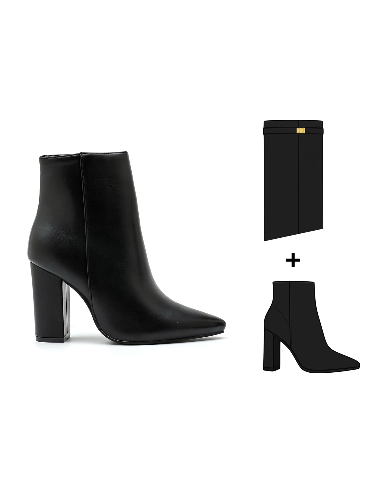 Stivaletto convertibile che presenta un gambo a tubo alto che possono essere separato, offrendo due opzioni di stile. Linea essenziale, tacco largo rivestito tono su tono, chiusura laterale con zip invisibile. 

Dettagli prodotto
• Made in China
• Materiali: Vegano (Materiali sintetici)