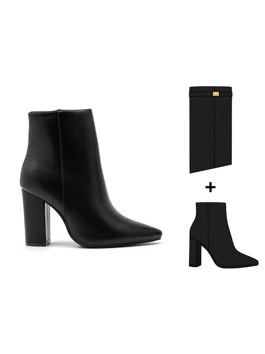 Stivaletto convertibile che presenta un gambo a tubo alto che possono essere separato, offrendo due opzioni di stile. Linea essenziale, tacco largo rivestito tono su tono, chiusura laterale con zip invisibile. 

Dettagli prodotto
• Made in China
• Materiali: Vegano (Materiali sintetici)