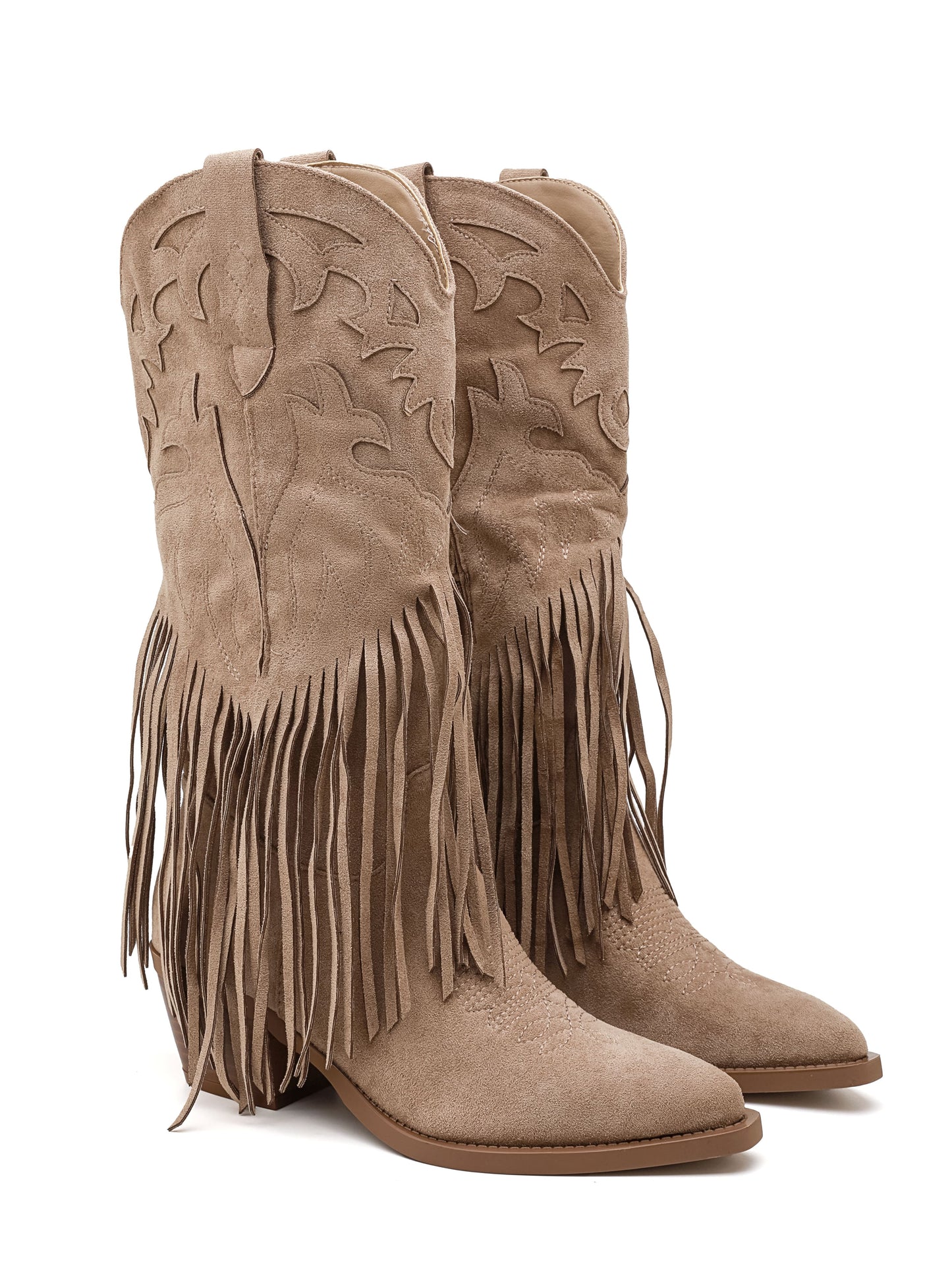 Stivale Texano Cowboy ISABAC in ecopelle scamosciata, cucitura decorativa e lunghe frange laterali per uno stile western distintivo.

Dettagli prodotto
• Made in China
• Materiali: Vegano (Materiali sintetici)
