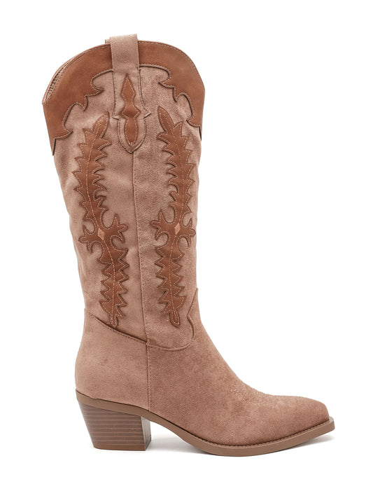 Stivale Texano Cowboy ISABAC in ecopelle scamosciata, cuciture decorative, tacco medio a blocco.

Dettagli prodotto
• Made in China
• Materiali: Vegano (Materiali sintetici)