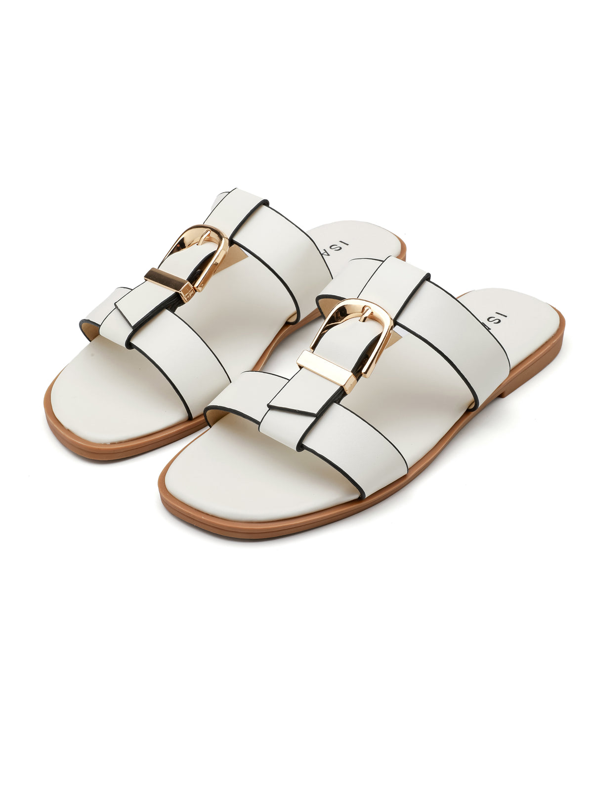 Sandali ISABAC modello slide in ecopelle, dettagli in nero e fibbie dorate, design essenziale e contemporaneo.

Dettagli prodotto
• Made in China
• Materiali: Vegano (Materiali sintetici)